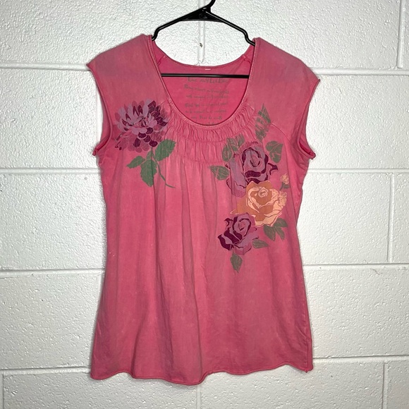 Live and Let Live Tops - < Y2K Live & Let Live Pink Floral Cap Sleeve Top >